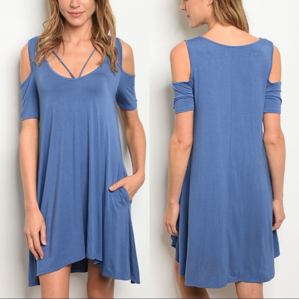 💕 Cold Shoulder Dress with Pockets - Picture 1 of 6